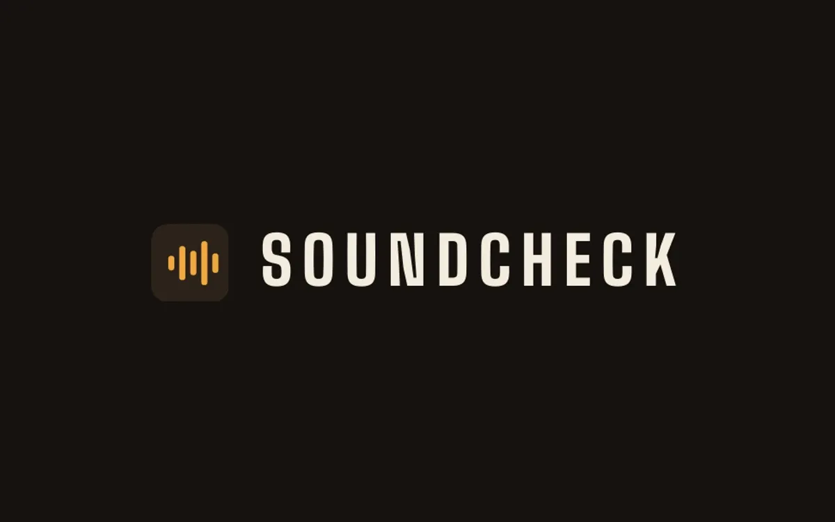 The Soundcheck logo: amber sound bars and the name